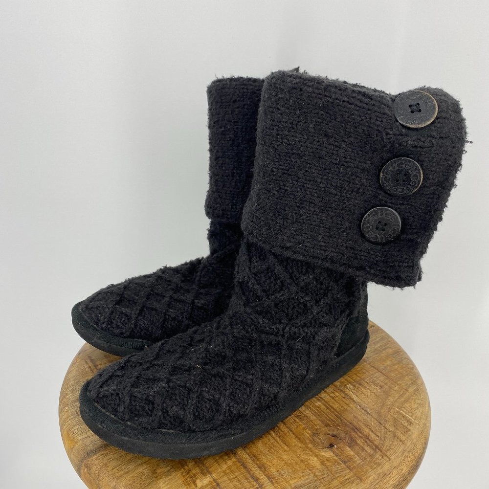 Ugg Australia Black Lattice Cardy Sweater Knit Boo